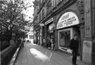 Sheffield Council Passport to Leisure Office; No. 4, Overseas Aid Shop and St. Pauls Chambers, St. Pauls Parade from Pinstone Street  looking towards  Norfolk Street with the Units of Measure left