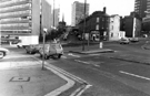 road Lane roundabout from Broad Lane looking towards Tenter Street left; Hawley Street Flats and (right) Townhead Street Flats