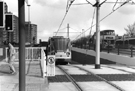 Supertram No. 18 approaching University Supertram stop from the underpass, Upper Hanover Street with Netherthorpe Flats showing No. 50 Midland Bank, Supertram No. 18 approaching University Supertram stop from the underpass, Upper Hanover Street with Netherthorpe Flats showing No. 50 Midland Bank,