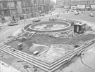 View: s24458 Refurbishment around the Goodwin Fountain, Fargate looking towards Pinstone Street with William Timpson Ltd., shoe shop