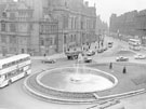 View: s24463 Elevated view of the Goodwin Fountain, Fargate looking towards Pinstone Street with the Town Hall left