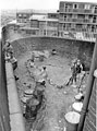 Children in the playground at St. Catherine's Roman Catholic School, Andover Street at the junction with Montfort Street in the background