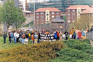 Protestors against the World Student Games making their point whilst the opening ceremony of Ponds Forge Sport and Leisure Centre was taking place