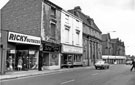 Nos. 623 Ricky Outsizes Ltd., costumier; 625 Betty's Salon, ladies hairdressers; 627 Sheffield Auto Spares, motor accessories; 629 Midland Bank, Attercliffe Road after the junction with Baker Street Sheffield Auto Hire