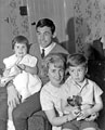 Tinsley born England World Cup winning goalkeeper Gordon Banks, wife Ursula, children Wendy aged 3 and Robert aged 8 with his Gold Replica of the World Cup, taken at Gordons' parents home at Hill Top Farm, Catcliffe