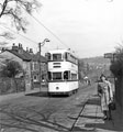 Tram No. 512, Barnsley Road looking towards Fir Vale showing No. 307 Ivy Cottage, former Pitsmoor Side-Bar or Catch-Bar at the from the junction with Batley Street (left) and the junction with Osgathorpe Road (right)