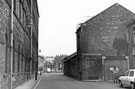 View: s25215 Ball Street looking towards Ball Street Bridge and Neepsend Lane with Alfred Beckett and Sons Ltd., Brooklyn Works, steel, saw and file works (right) and former James Dixon and Sons, Cornish Place Works (left)