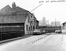 View: s25336 Canal Street Works former premises of Henry Outram and Sons Ltd., file manufacturers, Cadman Street and Cadman Street Bridge left with Hyde Park Flats in the background