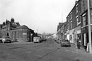 No. 50, formerly Neepsend Police Station, Burton Road (left) at the junction with Hicks Street showing businesses including Nos. 4, Fish and Chip Shop and 6, Wendy's Cafe