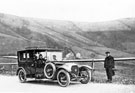 30 hp Sheffield Simplex Motor Car. Vehicle test run on Mam Tor, chief designer and joint managing director, Percy Richardson (right) with Mr. Warrick Wright 30 hp Sheffield Simplex Motor Car. Vehicle test run on Mam Tor, chief designer and joint managing director, Percy Richardson (right) with Mr. Warrick Wright