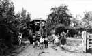 Steam traction engine, Skelton Lane, Beighton with Dawsons' Hawthorn Cottage gate on the right Steam traction engine, Skelton Lane, Beighton with Dawsons' Hawthorn Cottage gate on the right