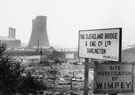 Drilling operations for the construction of Tinsley Viaduct, M1 Motorway with the Cooling Towers of Blackburn Meadows Power Station in the background