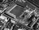 View: s26136 Aerial view of the redevelopment of Bramall Lane football and cricket ground, Cherry Street (right); Bramall Lane bottom; John Street (left) and Shoreham Street (top)