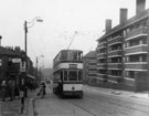 View: s26151 Passengers alighting from Tram No. 62 outside Duke Street Flats 