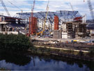 Sheffield Arena under construction for the World Student Games with Sheffield and South Yorkshire Navigation in the foreground