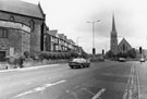  Firth Park Road looking towards Dar ul allon jamea Masjid Mosque, formerly Trinity Methodist Church the junction with Owler Lane right with St,. Cuthberts Church left 
