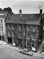 Elevated view of Broadbent House also known as Old Bankers House, No. 3, Hartshead showing the entrance to St Peters Close under the archway and Figtree Lane right