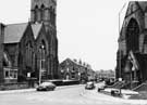 St. Barnabas Church (left) and Brunswick Trinity Methodist Church, Highfield Place from the junction of London Road looking towatrds Atkin Place (first junction left)