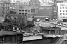 View: s28272 Site of former George Senior and Sons Ltd., Ponds Forge, Sheaf Street under demolition with Barclays Bank, Shude Hill in the background