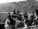 Queen Elizabeth II and HRH Duke of Edinburgh at Hillsborough football ground for the childrens display during their royal visit  