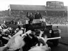 Queen Elizabeth II and HRH Duke of Edinburgh at Hillsborough football ground for the childrens display during their royal visit  
