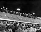 Queen Elizabeth II and HRH Duke of Edinburgh in the royal box at Hillsborough football ground for the Childrens display during their royal visit  
