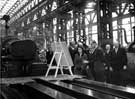 Queen Elizabeth II and HRH Duke of Edinburgh viewing finished products at the English Steel Corporation, River Don Works, Brightside Lane during the royal visit   