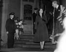 Queen Elizabeth II about to leave with Lord Halifax, Chancellor of Sheffield University, HRH Duke of Edinburgh in the back ground, Sheffield University during the royal visit   