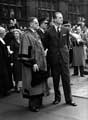 View: s28380 HRH Duke of Edinburgh and Lord Mayor, J.H. Bingham outside the Town Hall with Mr. John Heys, town clerk and Mrs. Heys left and chief constable G. E. Scott in the background