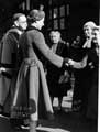 Town Clerk, Mr. John Heys and his wife being presented to Queen Elizabeth II by Lord Mayor J.H. Bingham outside the Town Hall