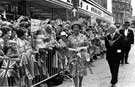 Queen Elizabeth II accompanied by Lord Mayor, Albert Richardson on a walk about in Fargate during the Royal Visit 