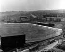 Elevated view of Hyde Park Stadium greyhound track, St Johns' Road showing Manor Oaks Road in the background