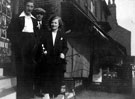John Payne, second operator, Charlie Dolling and Dolly Saville on the Victory Palace steps, Upwell Street