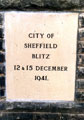 Plaque commemorating the Blitz, 12th and 15th December 1940 (the plaque records the wrong year and has since been altered), City Road Memorial Gardens, City Road Cemetery 	
