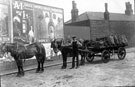View: t00364 Two horse drawn coal cart at Park Goods Station, Furnival Road outside the Coal Merchants Offices