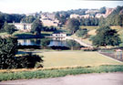 Crookes Valley Park showing boating lake and Dam House