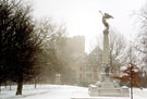 View: t00947 Weston Park showing statue of Ebenezer Elliott, York and Lancaster Regimental War Memorial and Firth Hall and Library, University of Sheffield