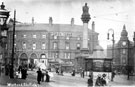 View: t00970 Moorhead, Crimean Monument, Nelson Hotel, Tramway waiting rooms and Cabmen's Rest, Newton Chambers Ltd. and Furnival Street, right