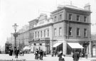 View: t00985 Fitzalan Market, Market Place, High Street, right. Tram No. 231, in background