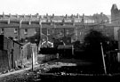 The distance between houses Nos. 128 - 134 and the privies, Woodside Lane looking towards property on Fowler Street