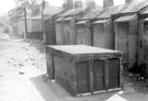Rear of Nos. 1 - 7 and Privies, Court 25, Woodside Lane with No. 7,  Wood Fold in the background. Demolished January 1960