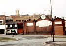 Tenter Street at junction with Broad Lane. Former Dunlop Rubber Co. Ltd., rubber and tyre depot, Nos. 8 - 14 Broad Lane. St. Vincent's Church in background