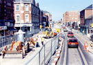 View: t01320 West Street at junction of Mappin Street during the construction of Supertram
