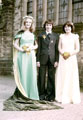 May Queen and Sunday School Captain (Helen Gough and Carl Hague) and Chief Attendant, Judith Foote, outside Greenhill Methodist Church, School Lane