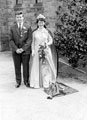 Queen Rose II and Sunday School Captain (Grace Coghill and Alan Gray), outside Greenhill Methodist Church, School Lane