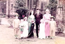 May Queen and Sunday School Captain (Alison Hart and Kim Pollard) and attendants, outside Greenhill Methodist Church, School Lane