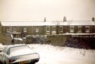 Cocked Hat Cottages, Bole Hill Lane in the snow 	