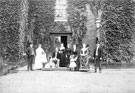 View: t01750 Members of the Bright Family outside Sharrow Head House, Cemetery Road. The home of Maurice de L Bright, Steel Merchant, until his death in 1902