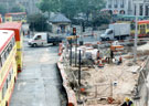 View: t01856 Junction of High Street and Fitzalan Square, from Haymarket, during the construction of Supertram.
