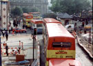 View: t01857 Mainline buses at junction of High Street and Fitzalan Square from Haymarket, during the construction of Supertram